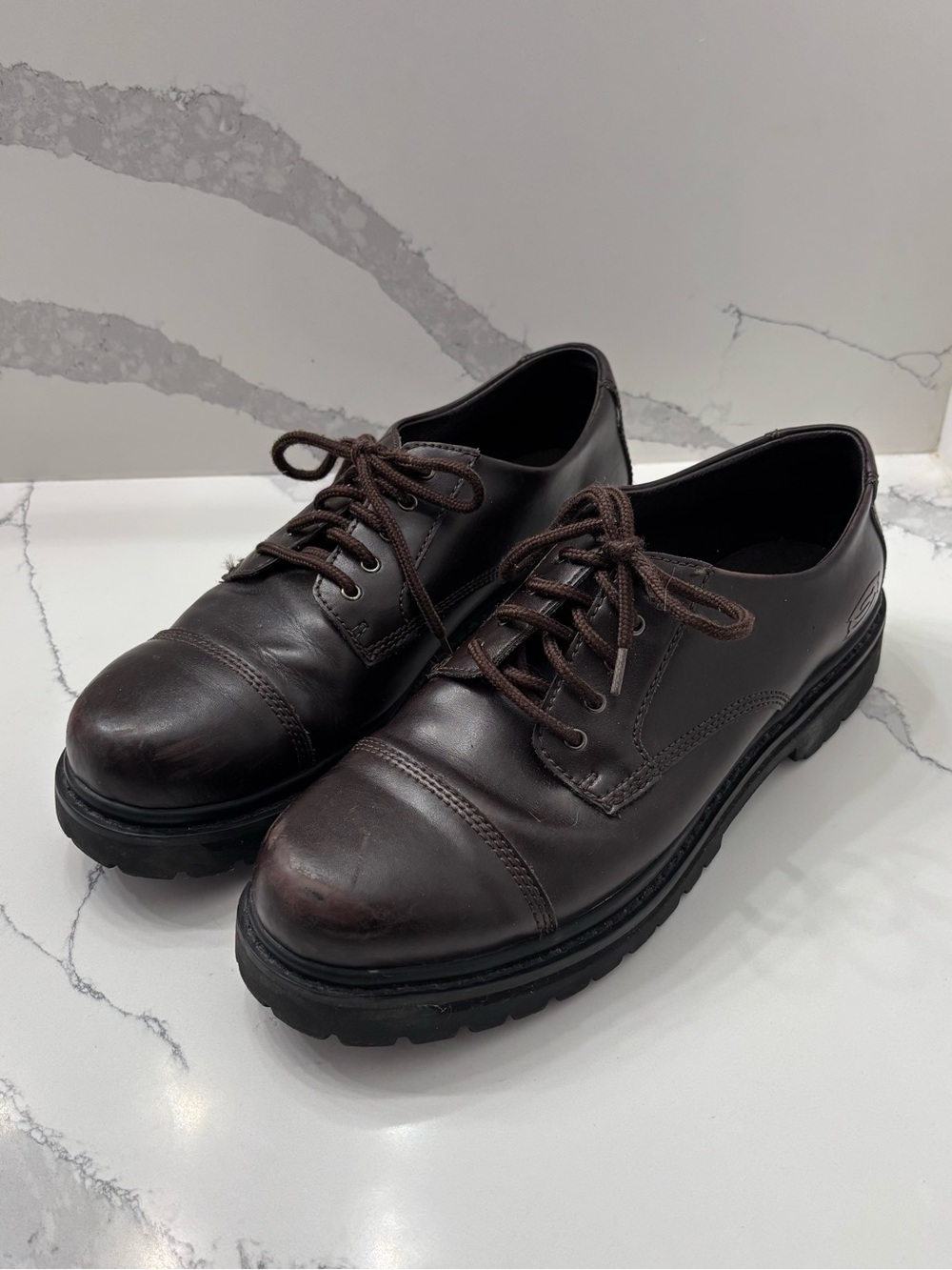 Skechers Elites Men’s 12 Dark Brown Leather “Officer Shoes” Oxfords #6637